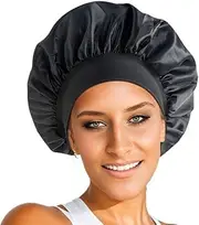 Satin Silk Bonnet for Sleeping - Large Sleep Cap for Women With Curly Hair - Shower Cap (Black, 30 * 30cm)