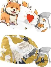 [YTYVAGT] 2-Pc,Nurse Scrub Caps,Scrub Hats with Buttons and Cotton Sweatband,Animal Dog Pattern Bone