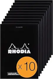 RHODIA 12559C - Stapled Notepad Dot pad N°12 Black - 8.5x12 cm - Dot Dotted - 80 Detachable Sheets - 80G White Clairefontaine Paper - Coated Card Cover - Pack of 10 pads