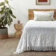 New Anthropologie White Queen King Damask Quilt Bedspread Blanket & Sham Set