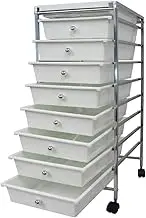 White Plastic Storage 8 Tier with Metal Trolley Shelf and Slide-Out Drawers