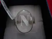 White Quartz Cabochon Monogrammed "N" Ring in 925 Sterling-Size 10-20.40 Carats