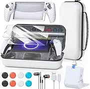 14 in 1 Accessories Bundle for PlayStation Portal, Carrying Case for PS Portal, Magnetic Charger Dock with Silicone Case for PS5 Portal, with 2 Screen Protectors, Wired Earphones, 8 Thumb Grips, White