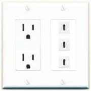 3 Port Power Outlet Cover Plug Jack UL 2 Gang 3 USBC Wall Plate