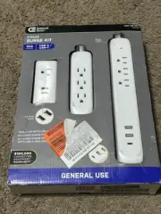 4 ft. Multiple Outlet and Wall Mounted Surge Protector Set 3-Pack USB USB Type-C