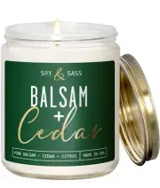 Balsam Candle, Christmas Candles Scented - 'Balsam + Cedar' Soy Candle, w/Bal...