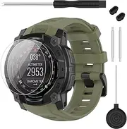 [TopPerfekt] Band Compatible with Garmin Instinct 3, Soft Silicone Replacement Watch Band 22mm Width Strap and 2 Pack Screen Protectors for Instinct 3 45mm Smart Watch for Women Men