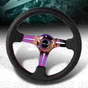 NRG RST-018R-MCRS 350MM BLACK LEATHER NEO CHROME SPOKE RED STITCH STEERING WHEEL