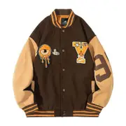 Nevenka Y2K Varsity Jacket Unisex Embroidery print Baseball Coat Streetwear-Khaki