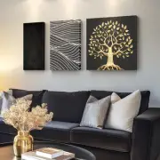 Tree of Life Wall Art, Large Black and White Gold Abstract Canvas Wall Art fo...