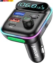 FM Transmitter In-Car Adapter, Wireless Bluetooth 5.0 Radio Car Kit,Type-C PD +