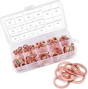 200 PCS Car Flat Crushed Copper Gasket Classification Kit, M5 M6 M8 M10 M12 M14 9 Specifications Copper Metric Washers, Oil Pan Plug Sealing Gaskets, for Many Types of Vehicles (Gold)