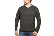 100% Shetland Ragg Wool V Neck Knit Jumper Pullover Mens Sweater Knitted - Charcoal