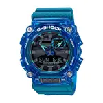 CASIO卡西歐 G-SHOCK 工業風格半透明雙顯手錶-透藍_GA-900SKL-2A_49.5MM