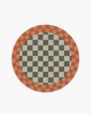185' Round | Machine Washable Runner Rug | Kid & Pet Friendly | Indoor Rug | Jonathan Adler Checker Border Pink & Orange Rug | Ruggable