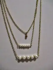 AVON Triple Layer Goldtone Pearlesque Bar Necklace Faux Pearls & Rhinestones 20"