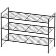NEW Black 3 Tier Stackable Shoe Rack Storage Shelf for Closet Entryway Organizer