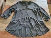 Tahari Top Sheer Black Button Up Shirt Cute Tunic Blouse Size 2X