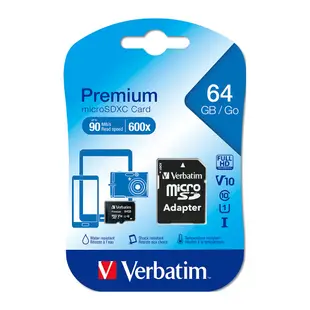 【Verbatim 威寶】MicroSDHC Premium 64GB C10 V10 UHS-I U1記憶卡