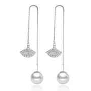 2PCS Fashion Copper Jewelry Retro Fashion Long Section of The Fan-shaped Earrings