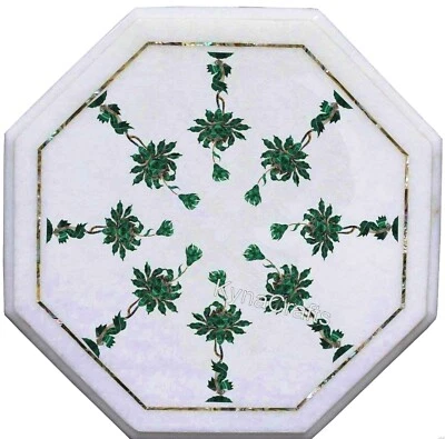 Heritage Art Coffee Table Top White Marble Patio Side Table for Garden Decor