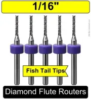 1/16" Router Bits Carbide .315" Depth Diamond Flutes 5 PCS Carbon Fiber CNC R132
