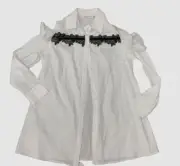 $120 Neiman Marcus Women's White Collared Lace Button Up Shirt Blouse Top Size L