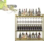 Gold Wall Mounted Wine Rack with Glass Holder and Liquor Shelf Display Stylish Bar Shelves for Dining Room or Kitchen Mini Bar Cabinet for Wine Bottles Ideal for Liquor Bottles 39in Height
