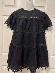 CYNTHIA ROWLEY NWT Black Nicolette Lace Postcard Eyelet Cotton Dress SZ S-$395
