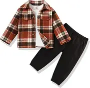 [bilison] 3Pcs Toddler Baby Boy Outfits Plaid Flannel Shirt+T Shirts+Pants 6M-5T