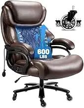 FANTAWESO Big and Tall Office Chair 600lbs- High Back Executive Computer Chair for Heavy People with Adjustable Lumbar Support and Quiet Wheels- Large Desk Chair for Home Office (Brown)