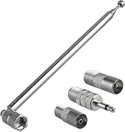 DAB FM Radio Aerial Antenna 75 Ohm Telescopic Indoor Unbal FM Aerial Metal Replacements 75cm 5-Sections F-Type 3.5mm Male Suitable for Table Top TV Radio HiFi AV Stereo Radio Receiver Mini System