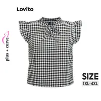 在飛比找蝦皮商城優惠-Lovito 大尺碼女用休閒格紋荷葉邊抽繩襯衫 LBL084