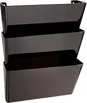 Deflecto 93604 Sustainable Office DocuPocket, Recycled Content, Wall File Organizer, Stackable, Letter Size, Black, Set of 3, 13" W x 7" H x 4" D
