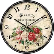 NUOVO Wall Clock 12 Inch Wall Clock Vintage French Wall Clock, Marseille Rose Design, 12-Hour Display, Decorative Antique Style
