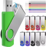 Flash Drive 10 Pack 32GB USB 2.0 Thumb Drives Swivel Memory Stick Zip Drives Pen