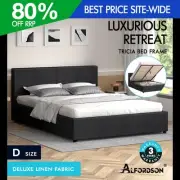 ALFORDSON Bed Frame Double Size Gas Lift Storage Base Fabric Charcoal TRICIA
