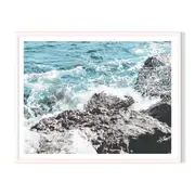 Crashing Framed Printed Wall Art - White