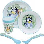 Bluey Reusable Non-Slip Children's Tableware with Two-Tone Silicone Base Composed of Plate, Bowl, Cup and Cutlery