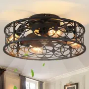 20" Caged Ceiling Fans with Lights Remote Control Low Profile Flush Mount Cei...