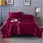 3PCS High-Quality Silk Summer Quilt Soft and Comfortable High-end Air Conditioner Solid Color Summer Thin Quilt(Red,200x230cm)