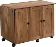 Sewing Machine Table Rolling Cart Cabinet Expandable Folds Storage Shelves Brown