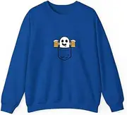 [X.Style] Cute Ghost in Your Pocket Drinking Beer Halloween Costume ds014 Sweater Royal L
