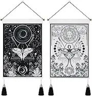 Lyacmy Pack of 2 Tapestry Sun and Moon Tapestry Moth Tapestries Black and White Tapestry Flower Vine Tapestry Wall Hanging for Room (13.8 x 19.7 inches)