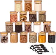 AVSIL® 18-Piece Glass Spice Jars Set with Bamboo Lids & Labels - Airtight Pantry Storage Containers for Spices, Food & Kitchen Organization