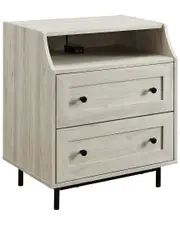 Hewson Curved Open Birch Top 2 Drawer End Table With Usb