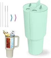 2-in-1 Cup Dividers for Stanley Tumbler with Handle, Stanley Cup Accessories, Reusable Silicone Divider Inserts for Cold Drink Separator for Juice, Coffee, Cocktails, Whiskey -White -Green