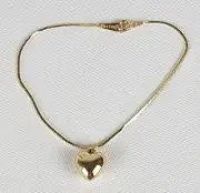 Vtg. Made In Korea Heart Charm Bracelet Gold-Tone 7.5" Snake Chain Spring Ring