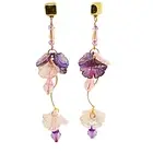 PURPLE PINK GOLD CRYSTAL PETAL FLOWER LEAF DROP DANGLE STATEMENT EARRING