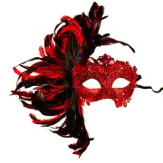 Red Venice Carnival Feather Peacock Mask for Party or Masquerade